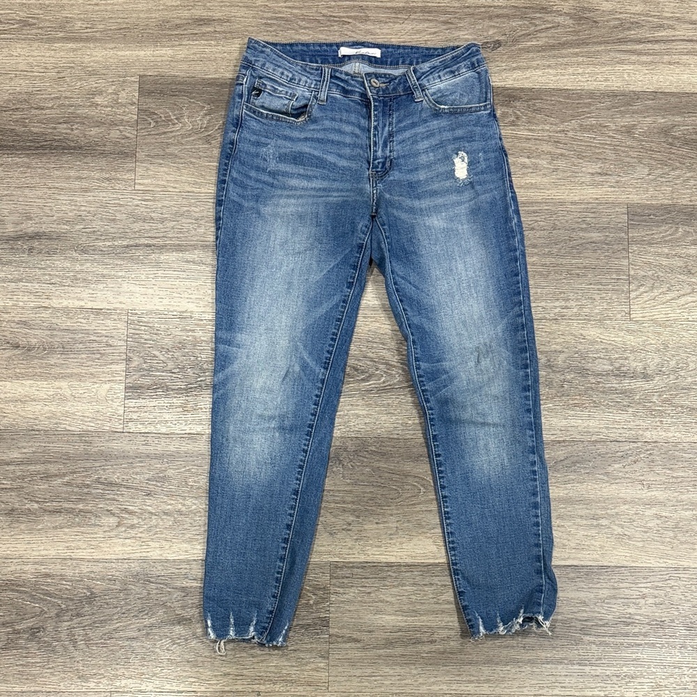 KanCan Blue Distressed Ankle Jeans Womens Cropped Skinny Denim Size 28 Mid rise